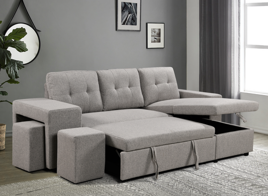 Leno Pull Out Light Grey Couch Beige Sleeper Sofa