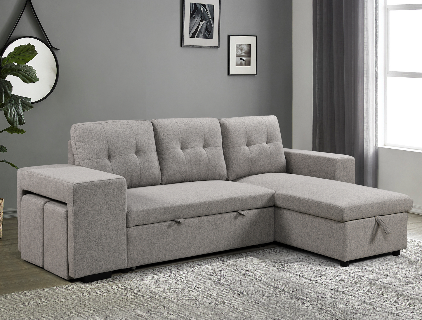 Leno Pull Out Light Grey Couch Beige Sleeper Sofa