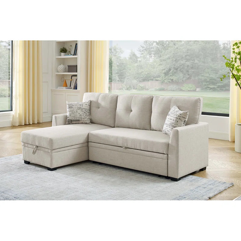 Nadha 85'' Side Reversible Square Arm Sofa Bed with Storage