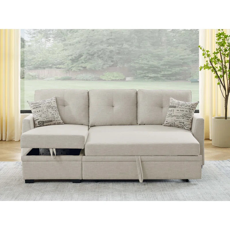 Nadha 85'' Side Reversible Square Arm Sofa Bed with Storage